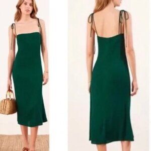 REFORMATION: inley Midi Forest Green Dress